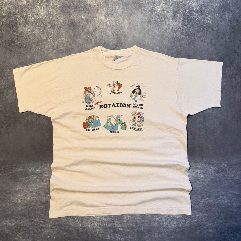 Vintage Funny Healthcare Medical Rotation Graphic T-Shirt Mens XL White 90s USA‎